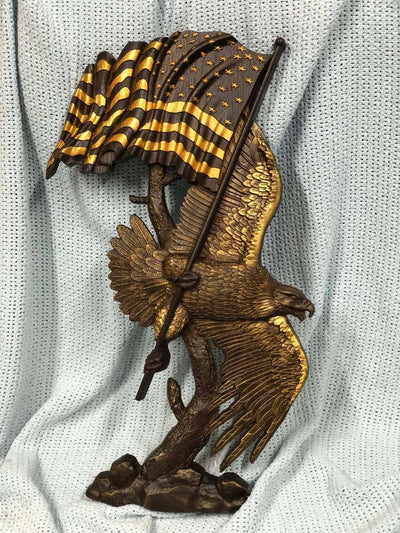 Eagle with USA Flag Wall Wood Carved Plaque - Kozak Work Shop