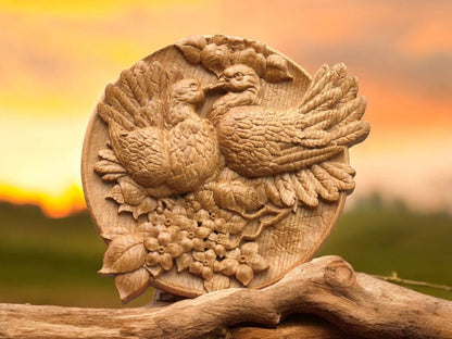 Doves Wooden Carved Decorative Plate