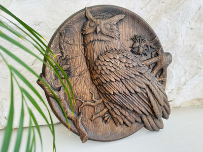 Owl Ornament Wooden Carved Plaque - Kozak Work Shop