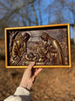 Holy Familly Wooden Carved Plaque with Plain Frame - Kozak Work Shop