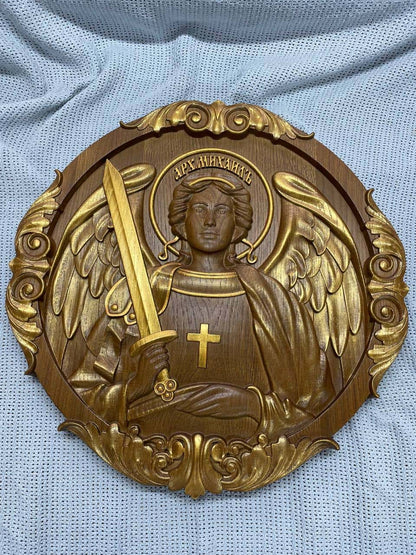 Archangel Michael Wooden Carved Wall Decor