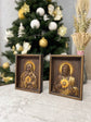 Sacred Heart of Jesus and Immaculate Heart of Mary Set of two Wooden panels  Wooden carved  statuary  6x7  inches  Religious gift