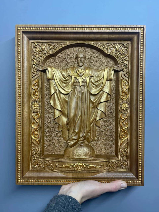 Sacred Heart Jesus arms extended wooden icon - Kozak Work Shop
