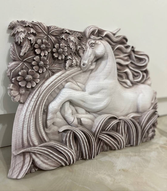 White Horse Wooden Carved Plaque - Kozak Work Shop