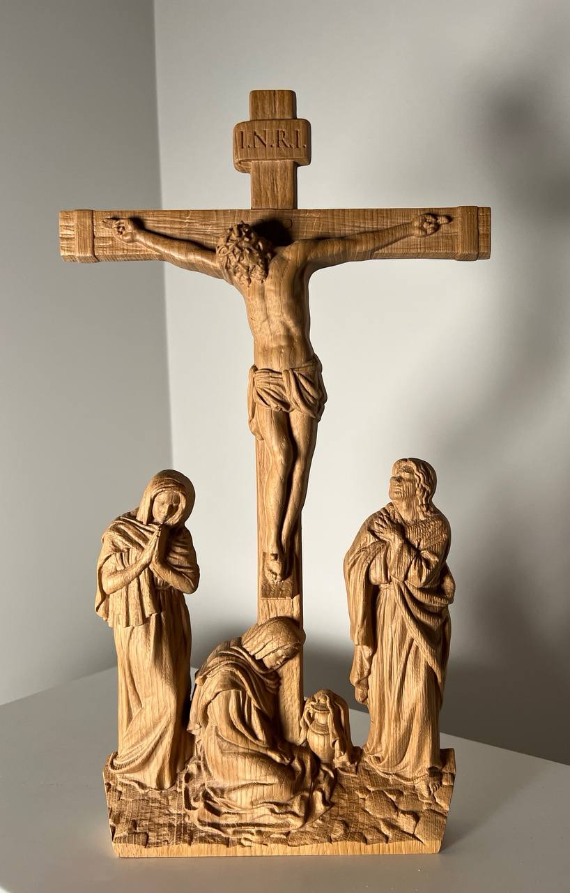 Wall Wooden Carved  Golgotha on the stand - Kozak Work Shop