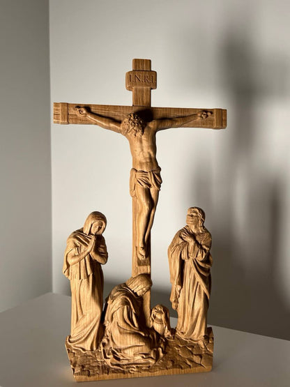 Wall Wooden Carved  Golgotha on the stand - Kozak Work Shop