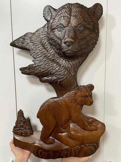 Bear Wall Wood Carved Plaque