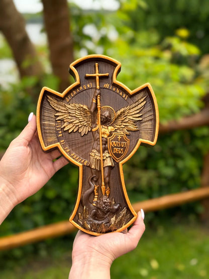 Archangel Michael wooden 3D sculpture - Kozak Work Shop