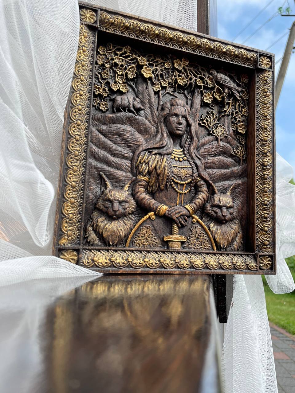 Freyja Skandinavian Goddess Wooden Carved Wall Picture - Kozak Work Shop