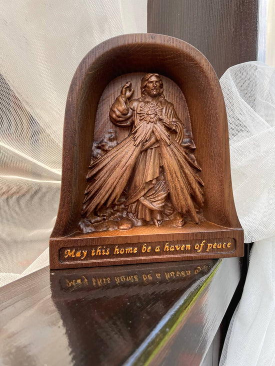 Sacred Heart of Jesus Wooden Carved Home Blessing - Kozak Work Shop
