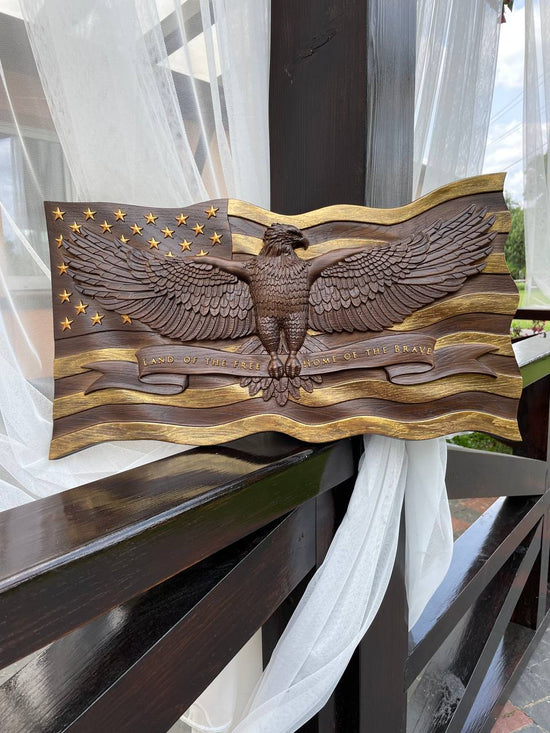 Wooden American Flag with Eagle