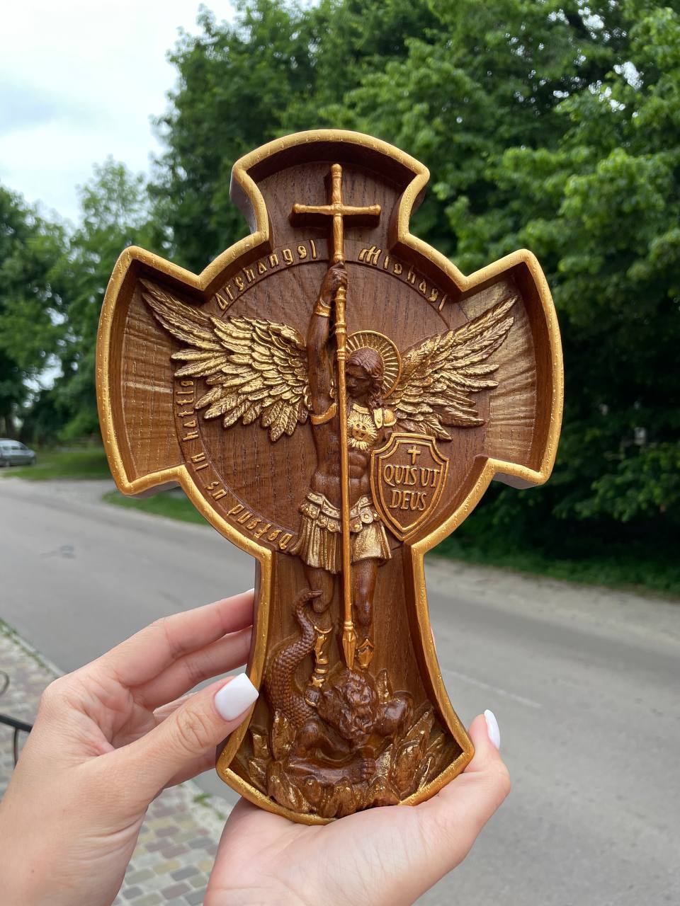 Archangel Michael wooden 3D sculpture - Kozak Work Shop