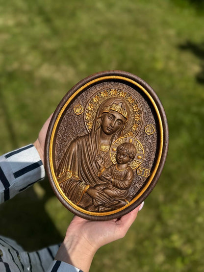Panagia – Hand-Carved Wooden Wall Art of the Blessed Virgin Mary