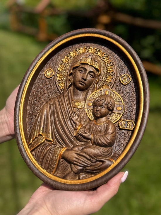 Panagia – Hand-Carved Wooden Wall Art of the Blessed Virgin Mary - Kozak Work Shop