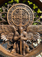 St. Benedict Medal Wood Wall Art with Angel Warrior