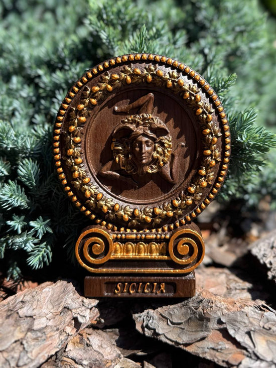 Wooden Carved Sicilian Trinacria 4.5x6 inches