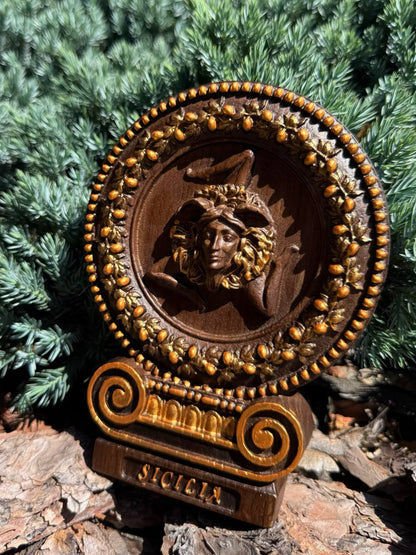 Wooden Carved Sicilian Trinacria 4.5x6 inches