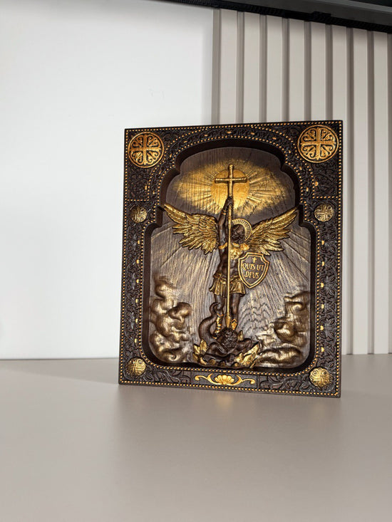 Archangel Michael with the Wings Wooden 3D carved icon