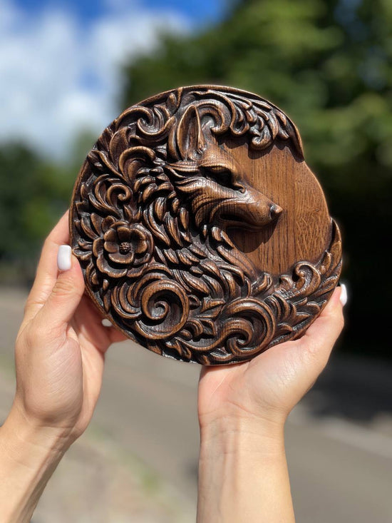 Fox Wooden Carved Sculpture