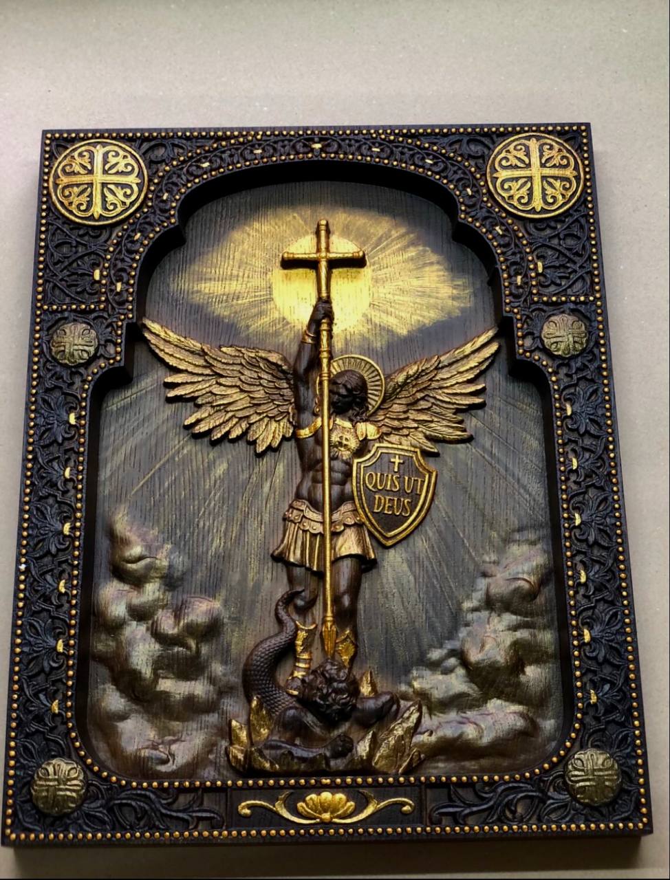 Archangel Michael with the Wings Wooden 3D carved icon - Kozak Work Shop