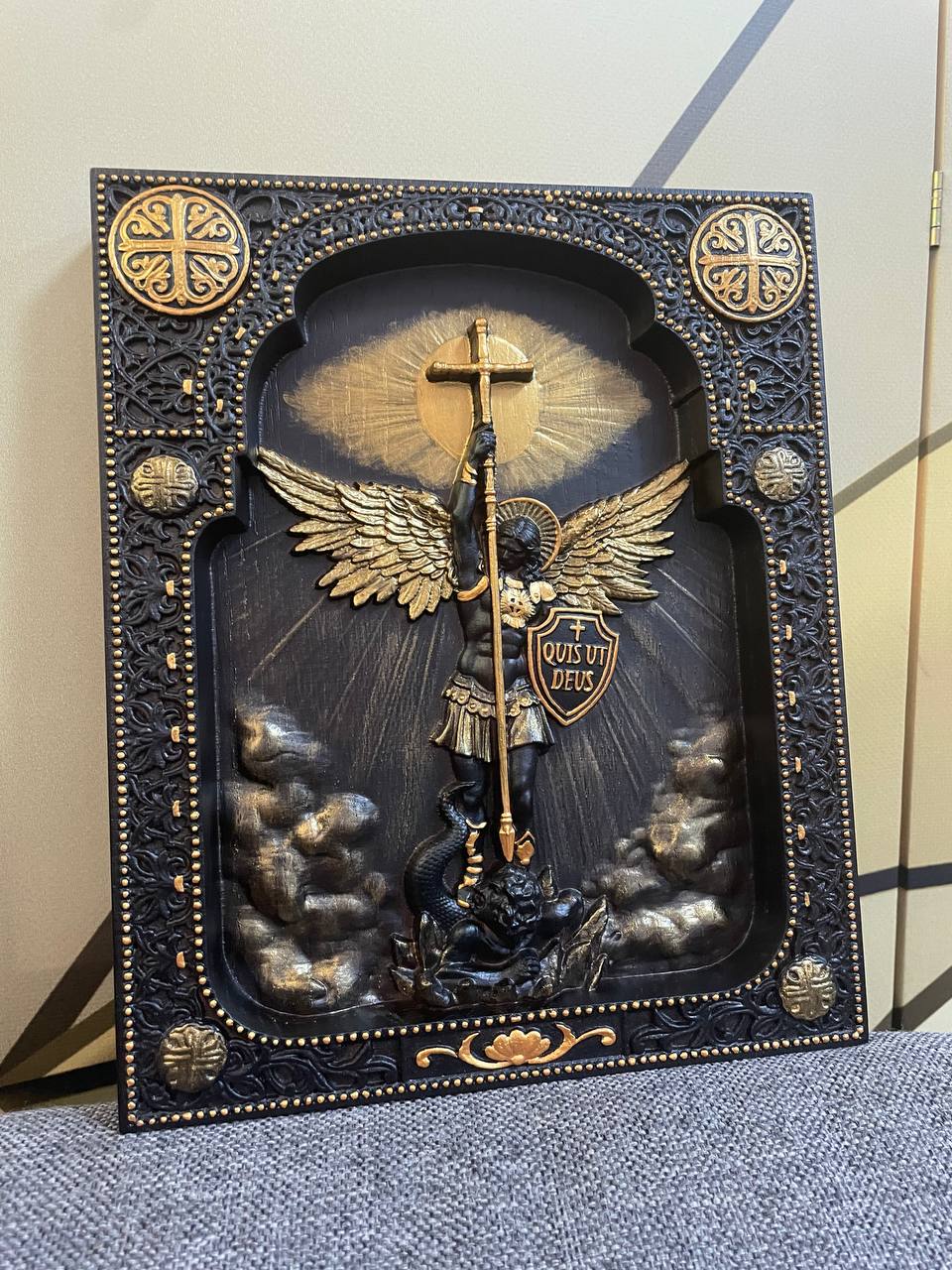 Archangel Michael with the Wings Wooden 3D carved icon - Kozak Work Shop