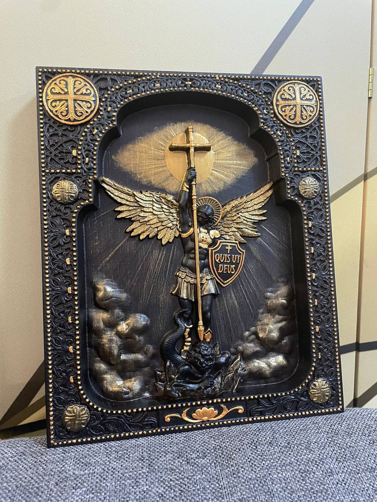 Archangel Michael with the Wings Wooden 3D carved icon - Kozak Work Shop