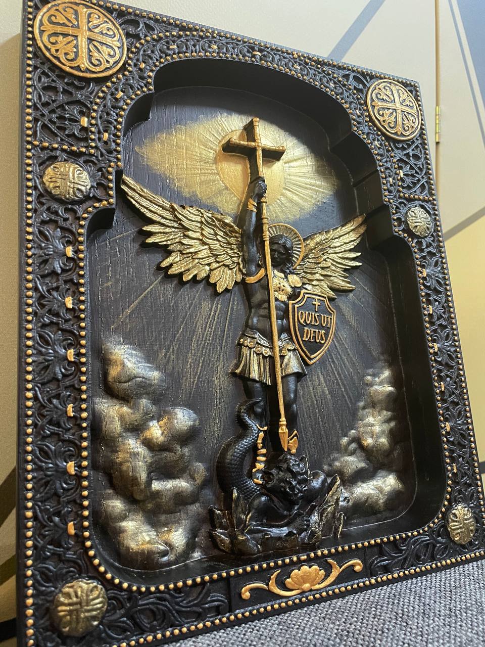 Archangel Michael with the Wings Wooden 3D carved icon - Kozak Work Shop