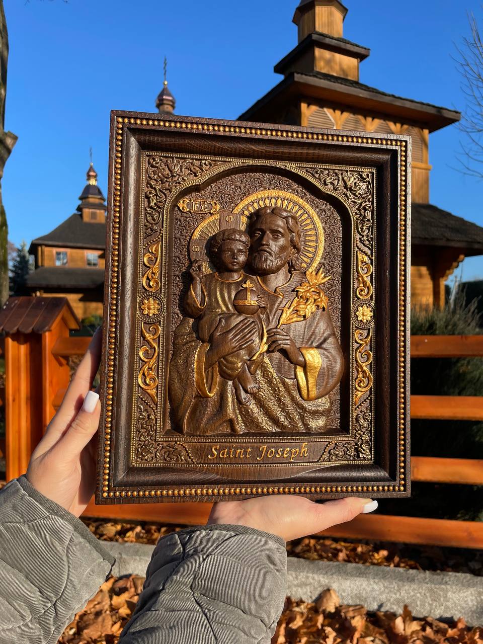 Saint Joseph  Wood Carved Religious Personalised icon Wall Hanging Art Work A Christmas  gift idea - Kozak Work Shop