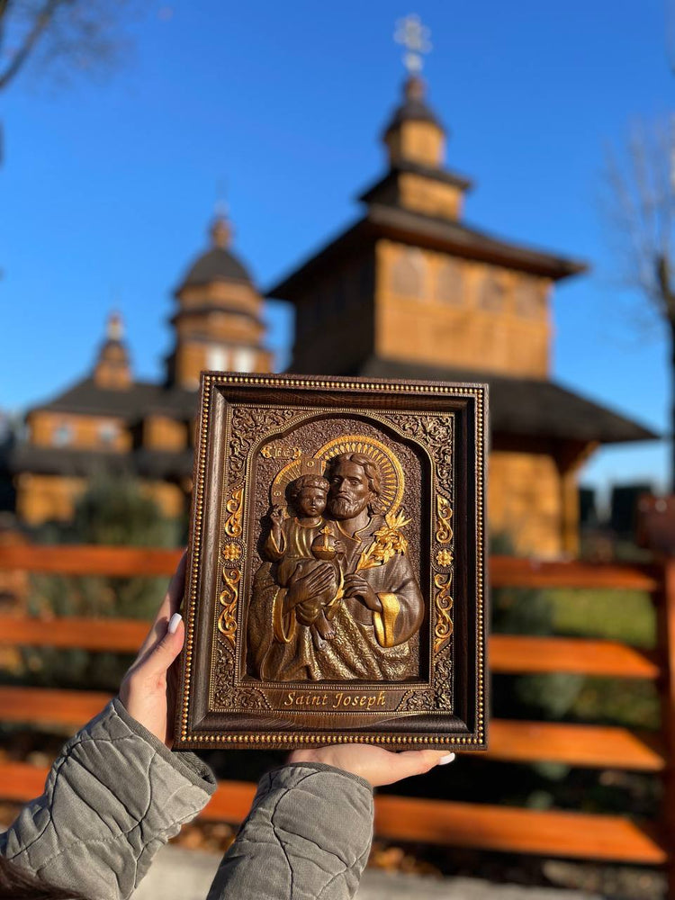 Saint Joseph  Wood Carved Religious Personalised icon Wall Hanging Art Work A Christmas  gift idea - Kozak Work Shop