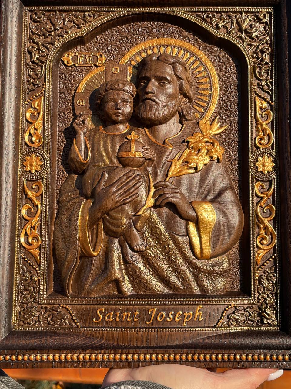 Saint Joseph  Wood Carved Religious Personalised icon Wall Hanging Art Work A Christmas  gift idea - Kozak Work Shop