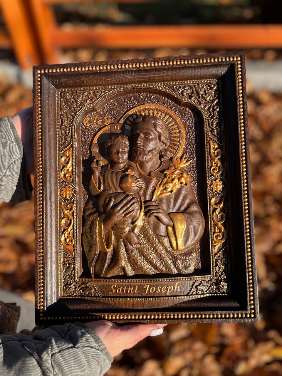 Saint Joseph  Wood Carved Religious Personalised icon Wall Hanging Art Work A Christmas  gift idea - Kozak Work Shop