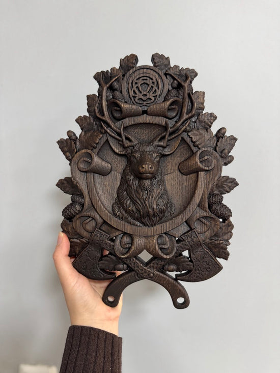Deer Head Wooden Carved Plaque