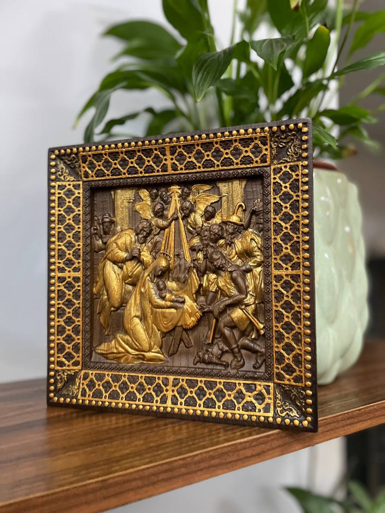 Nativity Wooden Bas Relief Squared - Kozak Work Shop