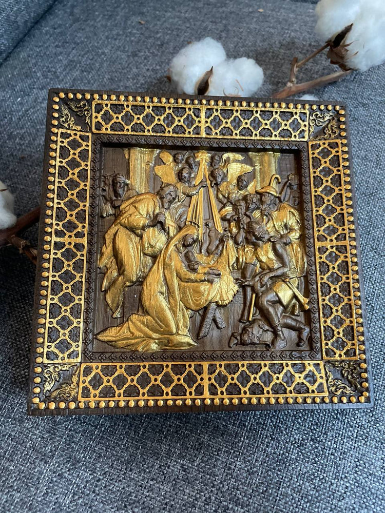 Nativity Wooden Bas Relief Squared - Kozak Work Shop
