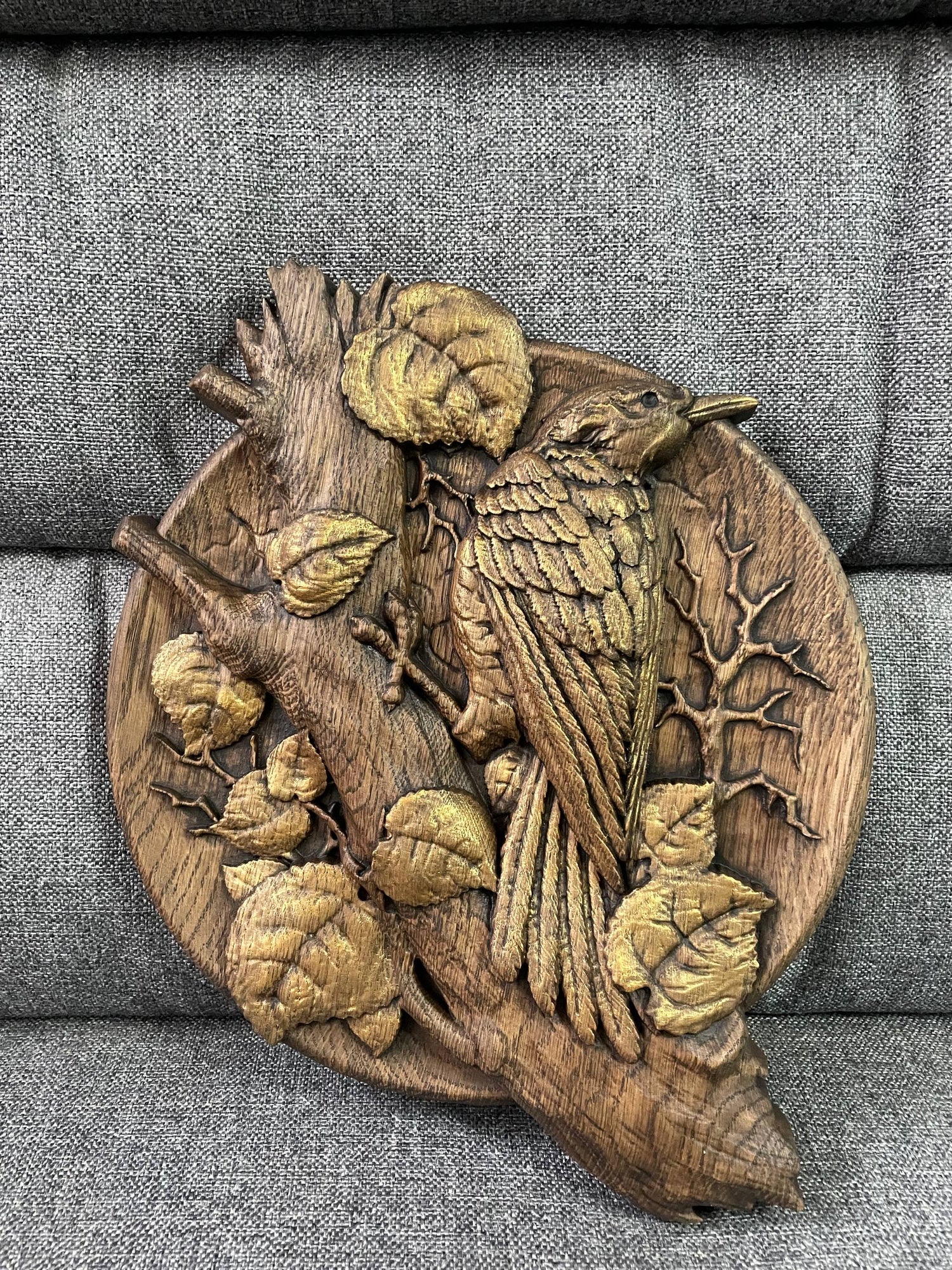 Woodpecker Bird Ornament Wood Carved Plaque - Kozak Work Shop