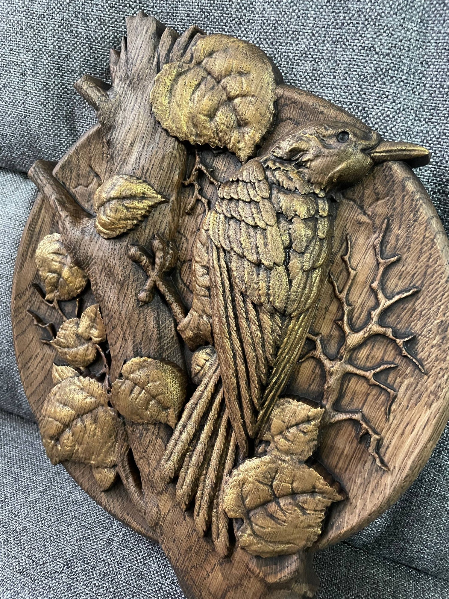 Woodpecker Bird Ornament Wood Carved Plaque - Kozak Work Shop