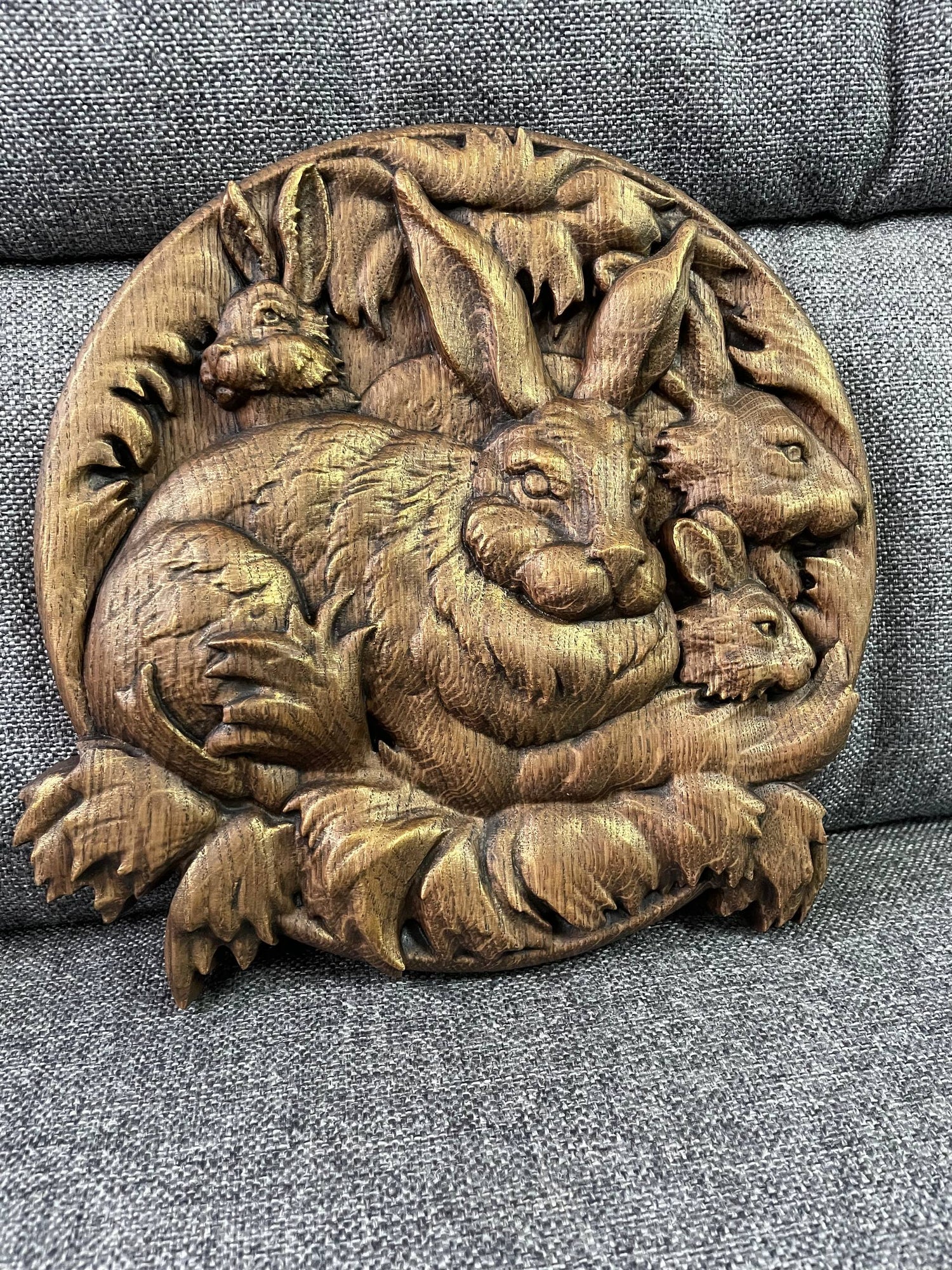 Rabbit Wooden Carved Plaque - Kozak Work Shop