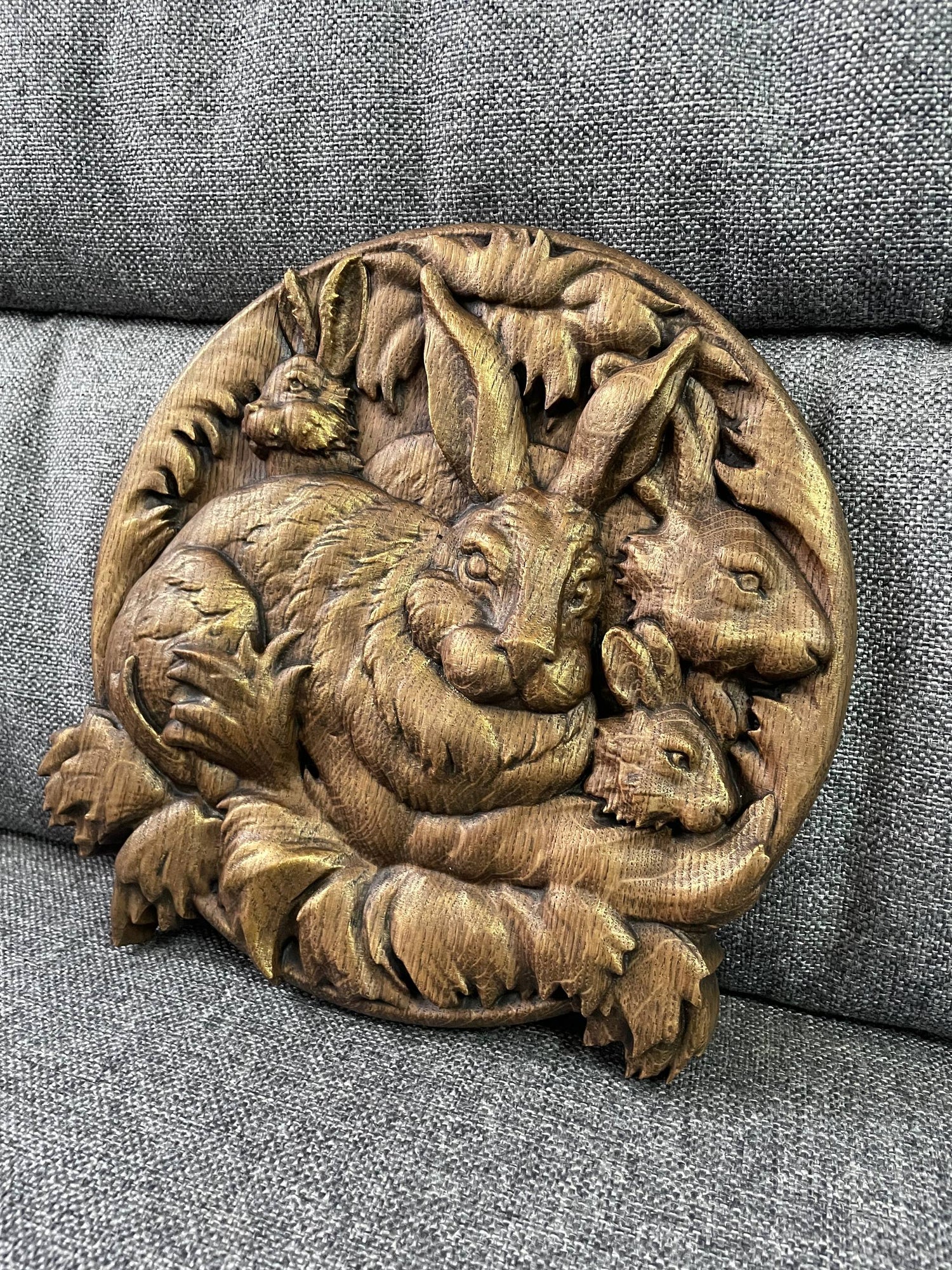Rabbit Wooden Carved Plaque - Kozak Work Shop