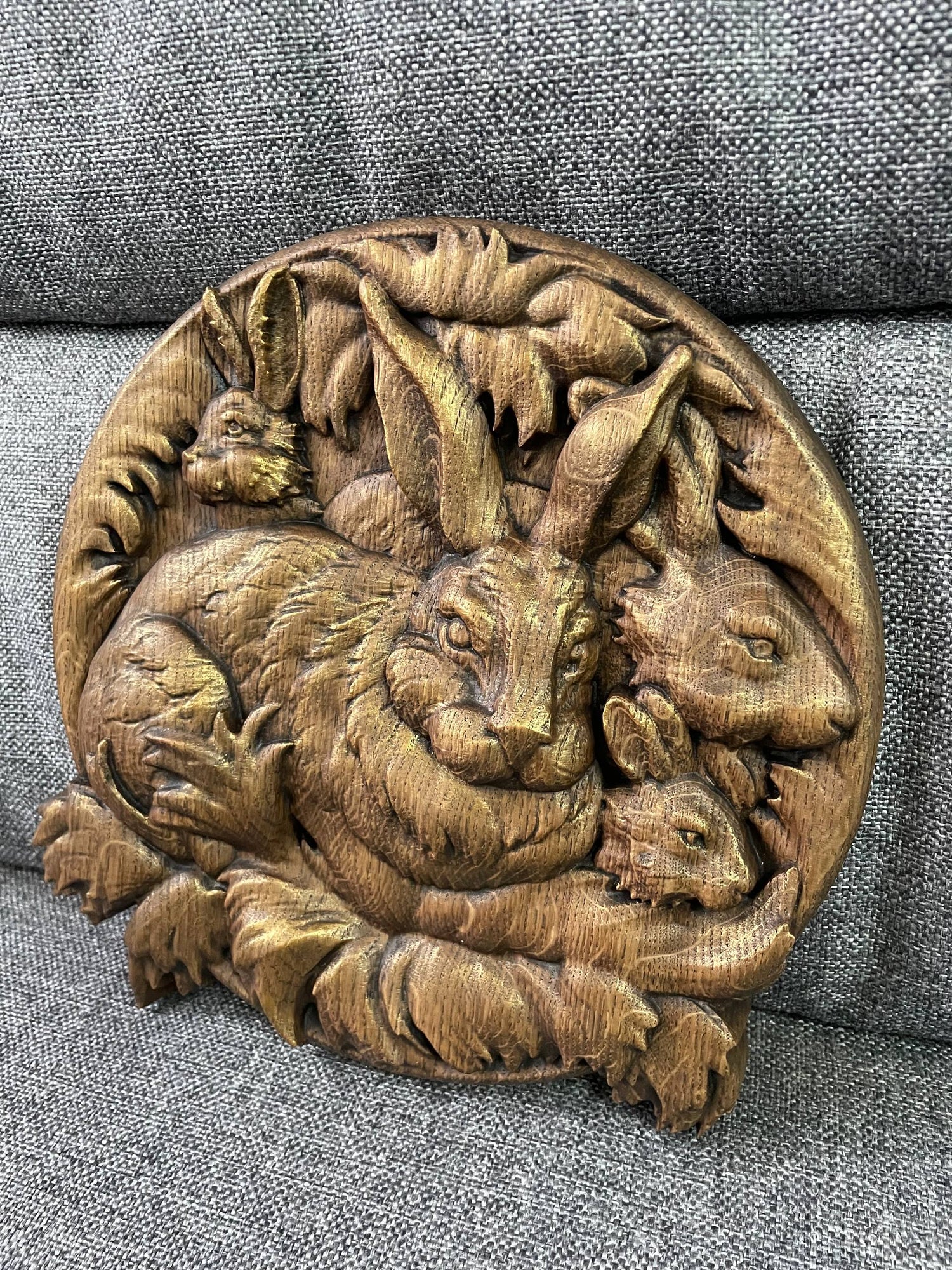 Rabbit Wooden Carved Plaque - Kozak Work Shop