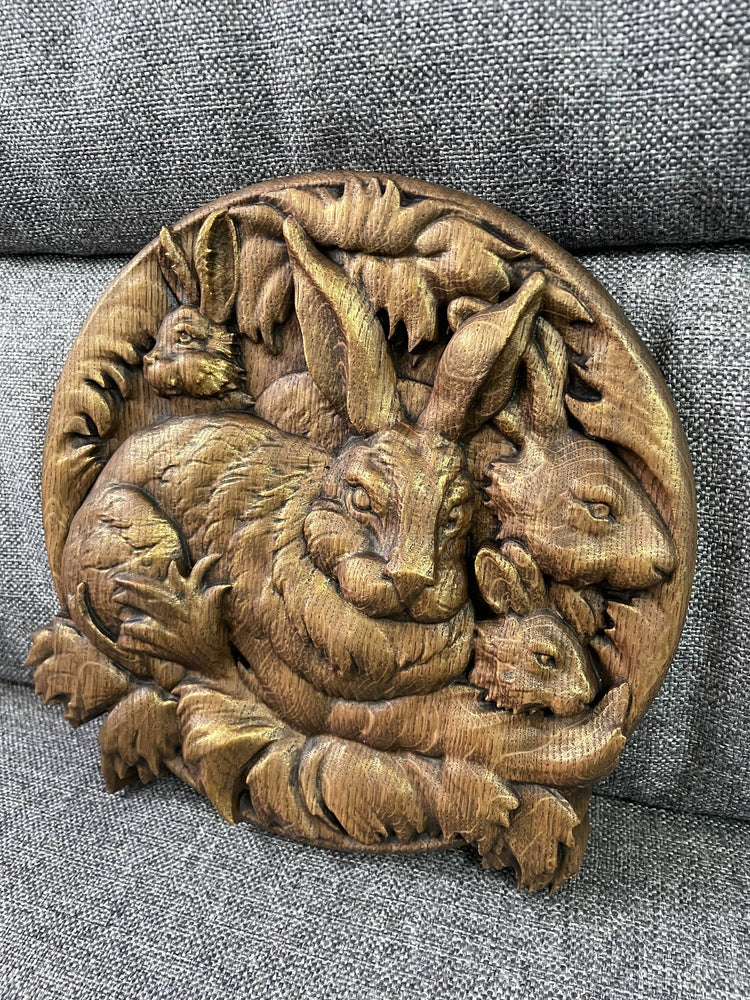 Rabbit Wooden Carved Plaque - Kozak Work Shop