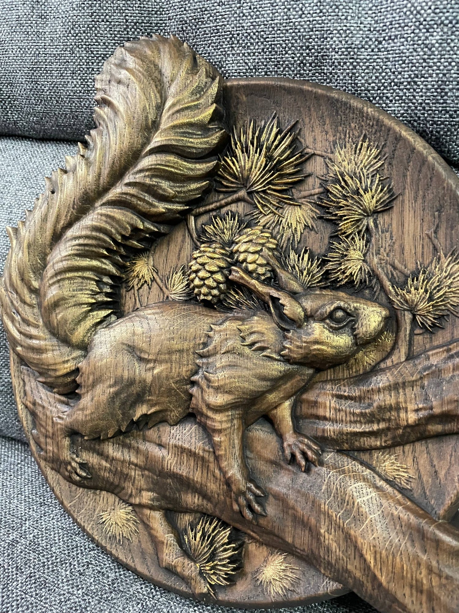 Squirrel Wood Carved Plaque - Kozak Work Shop