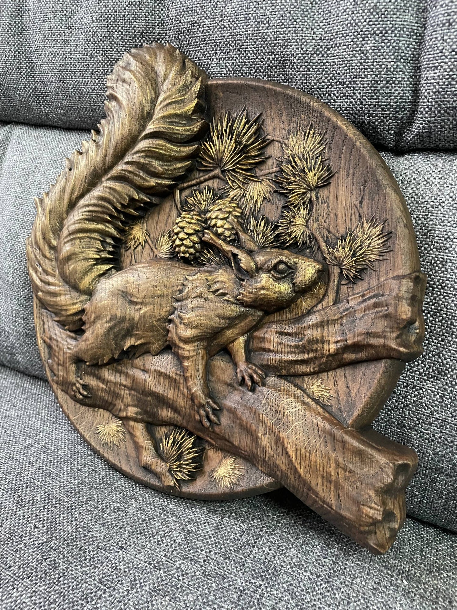 Squirrel Wood Carved Plaque - Kozak Work Shop