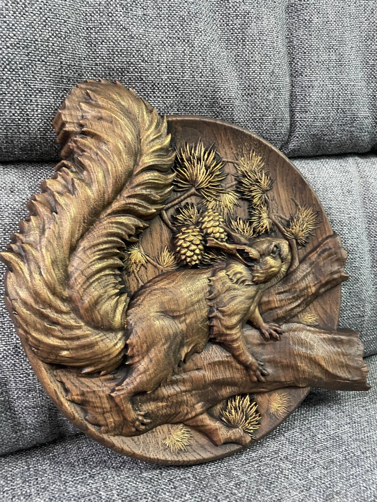 Squirrel Wood Carved Plaque - Kozak Work Shop