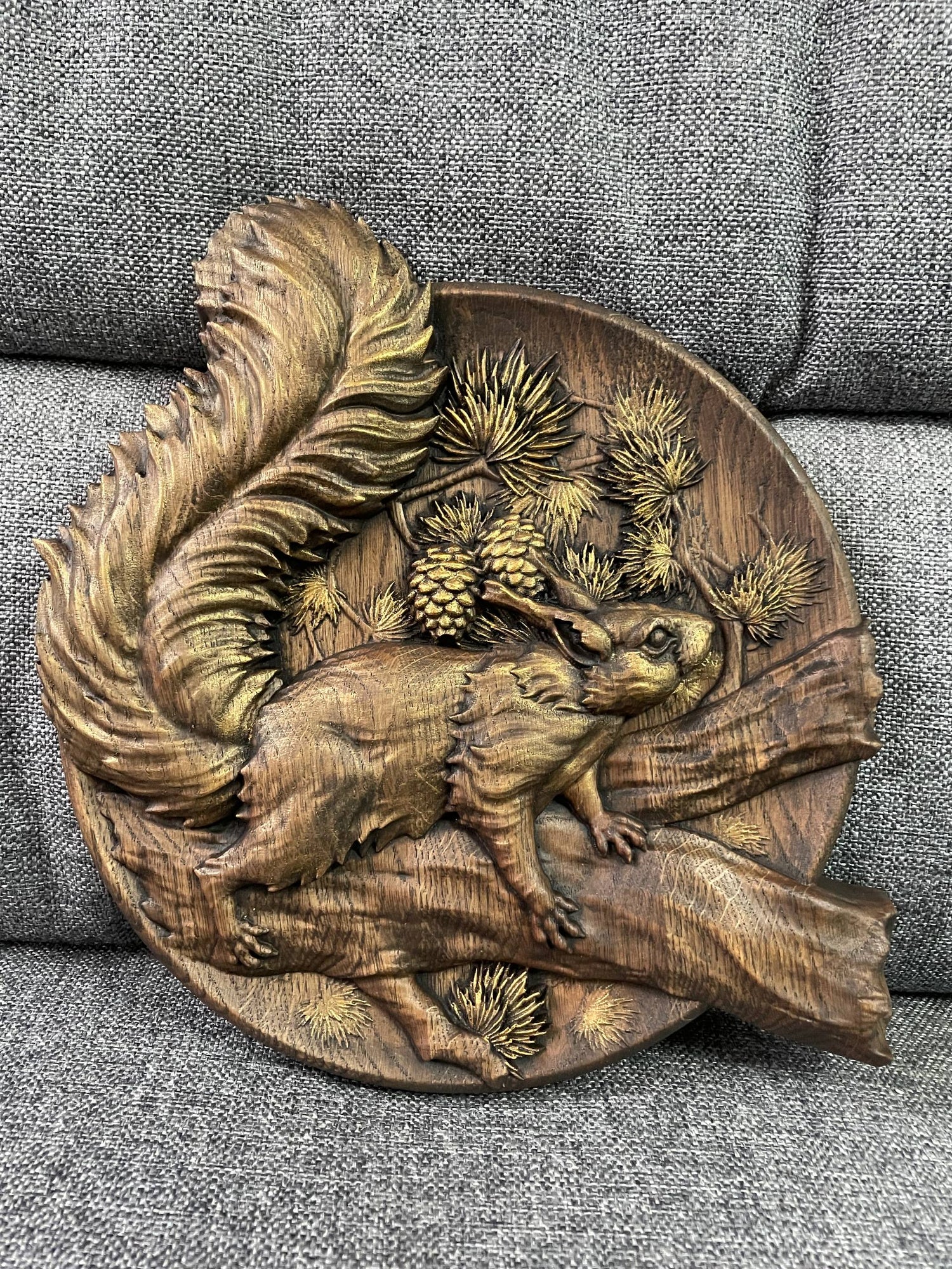 Squirrel Wood Carved Plaque - Kozak Work Shop