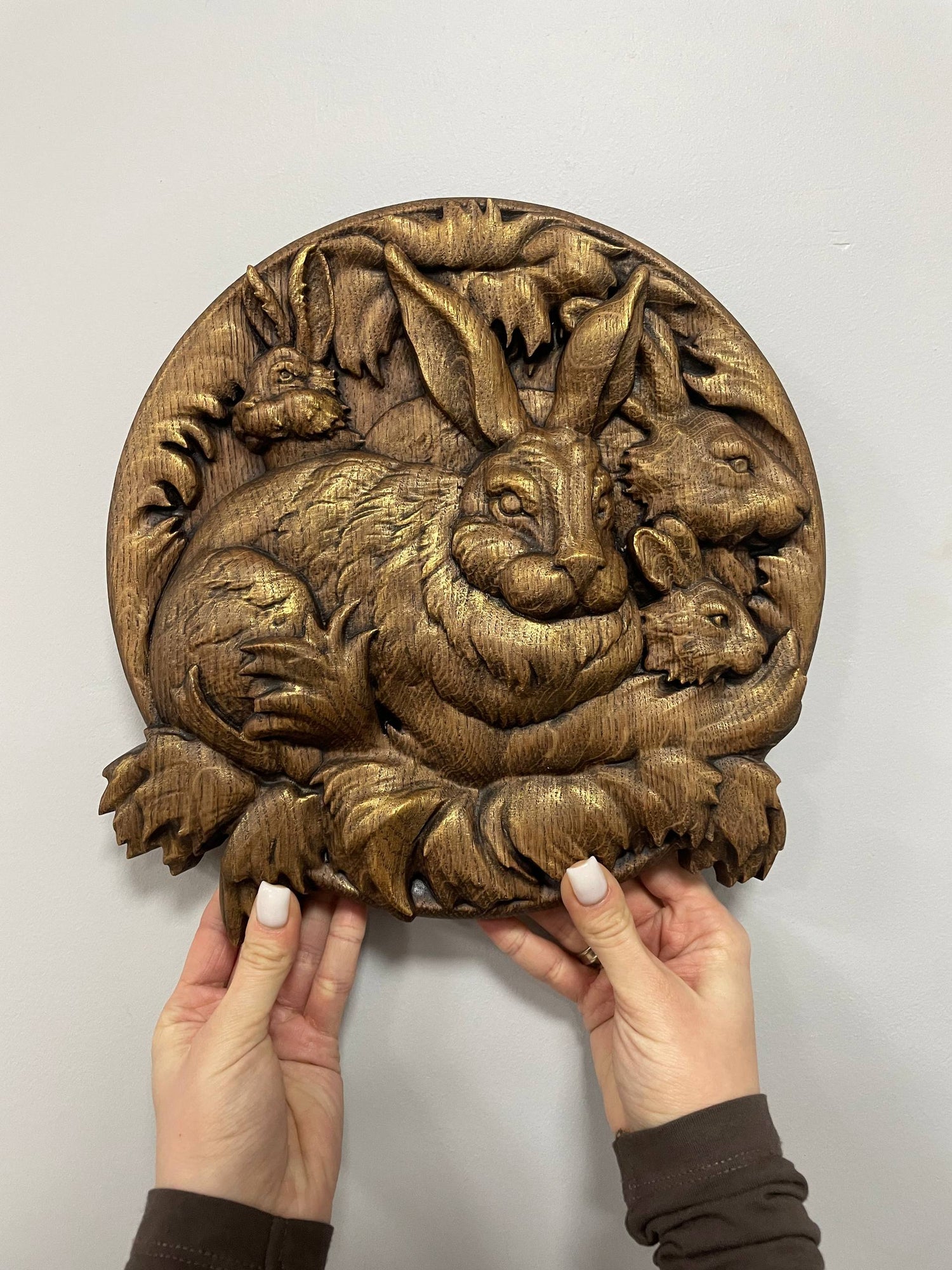 Rabbit Wooden Carved Plaque - Kozak Work Shop