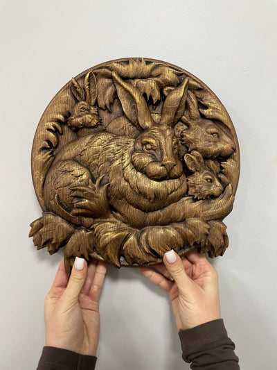 Rabbit Wooden Carved Plaque - Kozak Work Shop