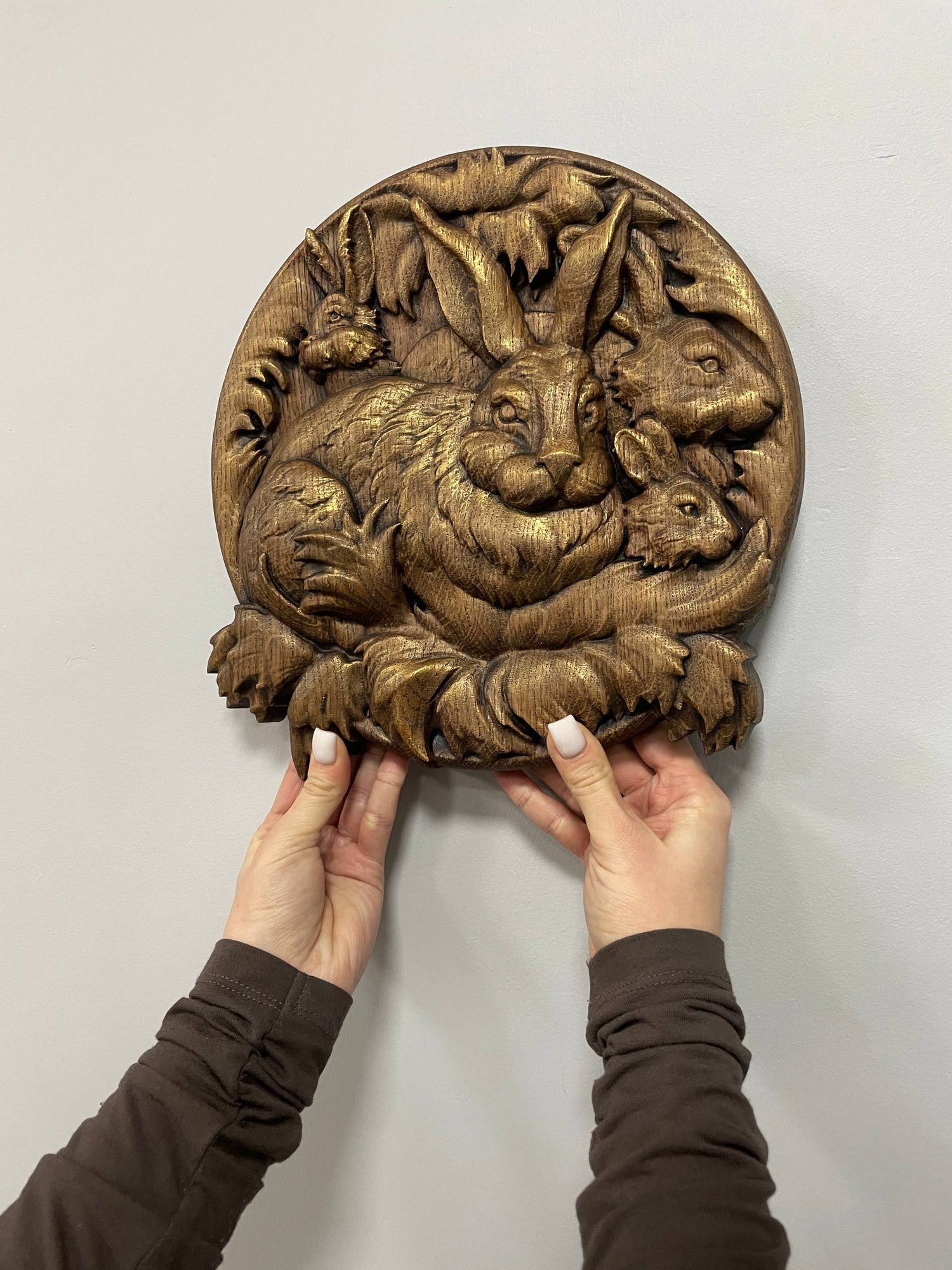 Rabbit Wooden Carved Plaque - Kozak Work Shop