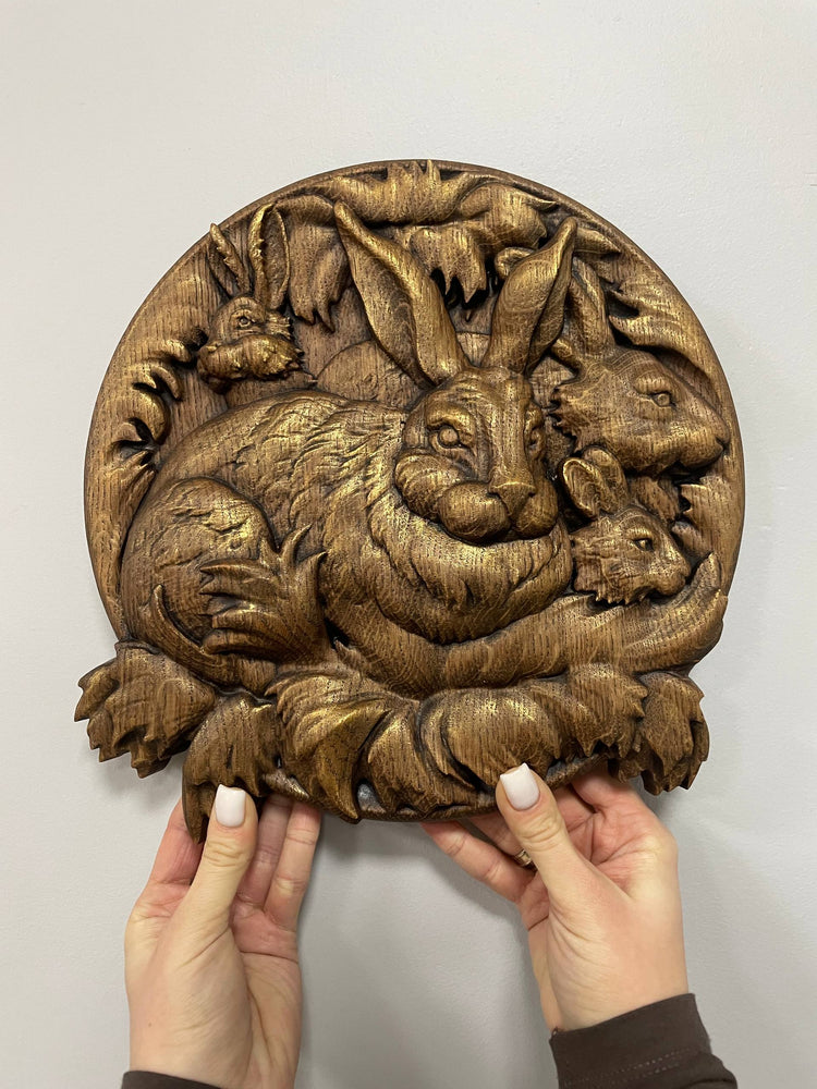 Rabbit Wooden Carved Plaque - Kozak Work Shop