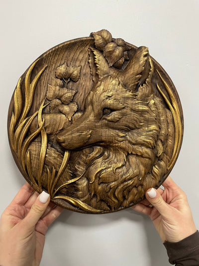 Fox Wooden Carved Sculpture - Kozak Work Shop