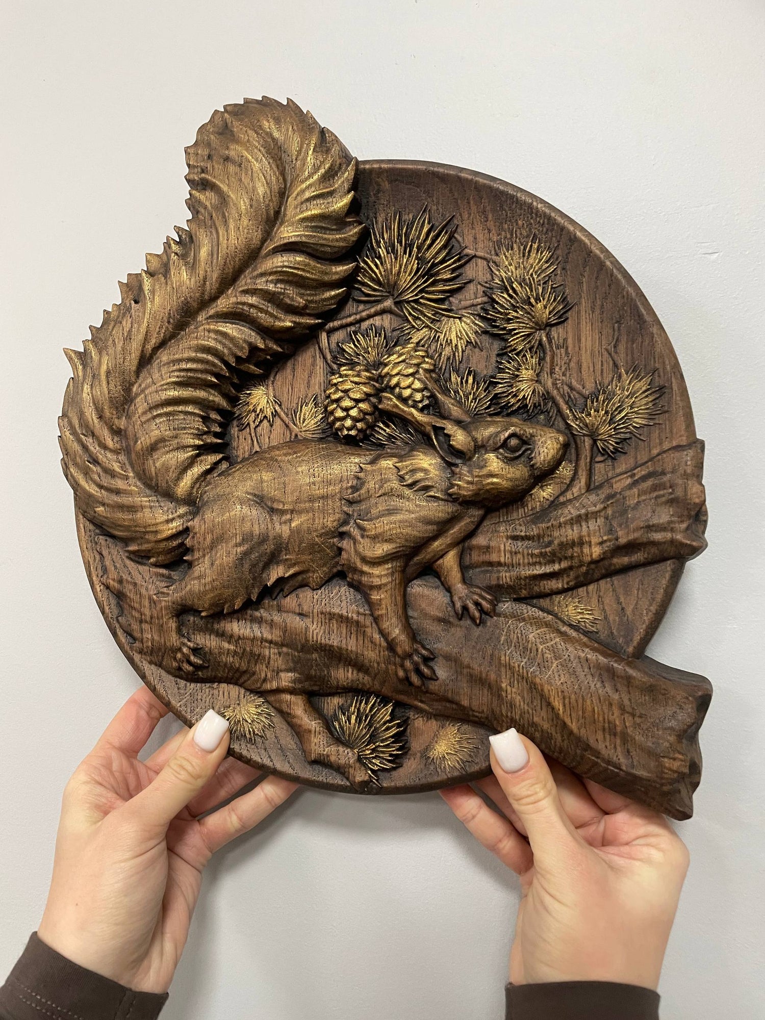 Squirrel Wood Carved Plaque - Kozak Work Shop